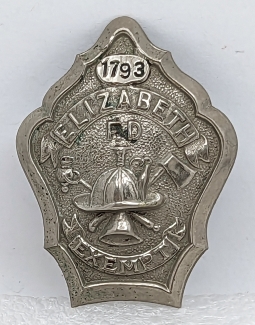 Beautiful ca 1900 Elizabeth NJ Exempt Fireman Badge #1793 by CD Reese