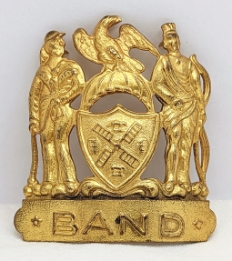 Ext Rare 1920s-30s NYPD Band Member Hat Badge in Gold Plated Brass with Hand Chased Details
