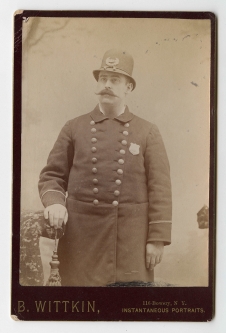 Late 1880s New York City Municipal Police Officer Cabinet Photo Taken in The Bowery, N.Y.