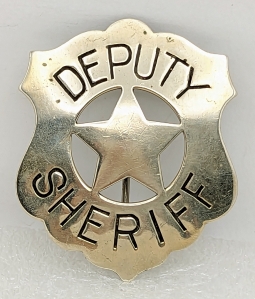 Great Old West 1870s-1880s Deputy Sheriff Circle Cut Out Star Shield Badge with Hand Stamped