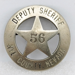 Great Old West ca 1900 Nevada Gold Boom Nye County Deputy Sheriff Circle Star Badge #56