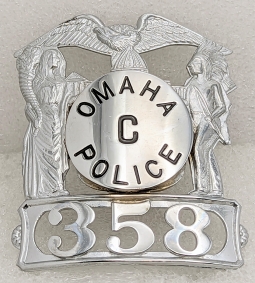 WWII Era Omaha Nebraska Civil Defense Police Hat Badge #358