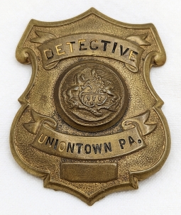 1890s-1900s Uniontown PA Police Detective Badge in Gilt Brass
