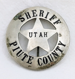 Great Old 1890s Piute County Utah Full Sheriff Nickel Circle Star Badge.