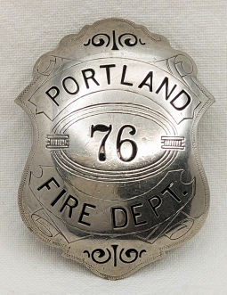 1880s-1890s Portland ME Fire Department Badge #76 Won into Early 20th Century