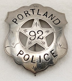 Beautiful Old 1880s-1890s Portland ME Police Circle Cut Out Star Shield Badge #92