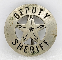 Wonderful 1890s Old West Circle Star Deputy Sheriff Badge in the Smaller "Posse" size Hand Stamped l
