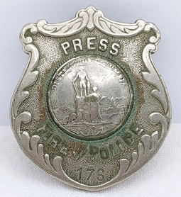 Rare ca 1910s-1920s District of Columbia Fire Lines/Police Lines Press Reporter Badge