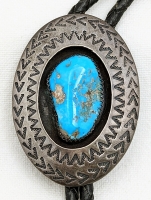 Beautiful 1960s-70s Navajo Silver & Sleeping Beauty Turquoise Shadow Box Bolo w/matching Tips