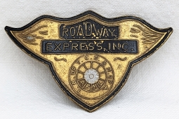 Rare 1940s-Early 1950s Roadway Express Inc Truck Driver Hat Badge with Teamsters Logo