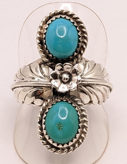 Beautiful Navajo Silver & Sleeping Beauty Turquoise Ring 1970s-80s by R. Williams Sz8.25-8.5