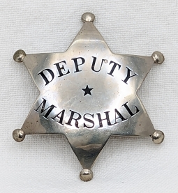 Fantastic Old West VERY Hand Stamped Deputy Marshal 6pt Star Badge by Sachs-Lawlor Early 1880s