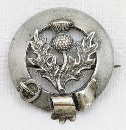 Lovely Victorian 1880s-1890s Scottish Thistle Garter Brooch/Kilt Pin in Silvered Nickel Heavy Constr