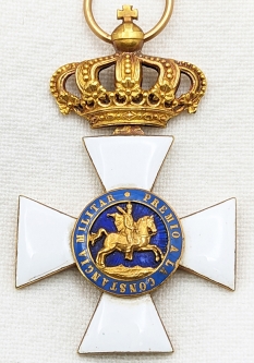 Later 19th C. Spanish Royal & Military Order of St. Hermenegild Cross in Enameled Gold No Ribbon