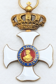 Later 19th C Spanish Royal Order of Maria Isabella Luisa Cross for Military Merit in Enameled Gold