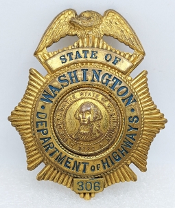 1940s-50s State of Washington Dept of Highways Hat Badge #306