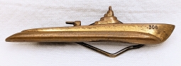 WWII USS Apogon SS-308 Iconic Portsmouth Navy Yard Submarine Profile Tie Bar in Lacquered Brass