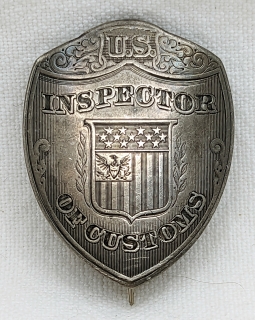 Small But Beautiful Civil War era 1860s US Customs Inspector Badge in Silver by the Bureau of Engrav