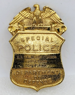 Rare 1960s US NAS Point Mugu CA Dept of Defense Special Police Lieutenant Badge in Gold Plated Brass
