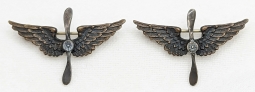 Gorgeous Pair of WWI US Air Service Officer Shirt Collar Insignia in Silver & Bronze by Shreve & Co