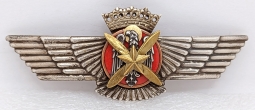 Great Early WWII Nationalist Spanish Pilot Observer Wing Badge in Silvered Tombak by Rokiski Marked