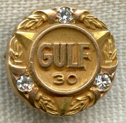 Gorgeous 1930's Gulf Oil Co. 30 Year Service Pin in 10K Gold with 3 Diamonds by J.R. Pugh Co., Inc.