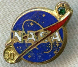 1970's Vintage NASA 30 Year Service Pin in Gold Fill with Green Stone