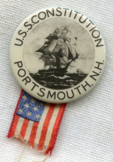 Early 1930s USS Constitution Celluloid Button from Portsmouth, New Hampshire