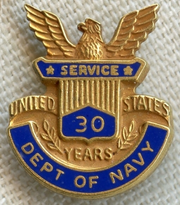 1950's US Navy 30 Year Service Pin in 10K Gold