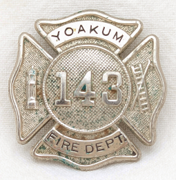 1920s-30s Yoakum TX Fire Department Badge #143 Rare