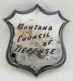 Rare 1918 Montana Council of Defense Lapel Badge in Hand Engraved Silver Worn by 1 of the 11 members