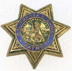 1930s California highway Patrol Lapel Badge by Irvine & Jachens Famous Lawman Don Wallis' Estate
