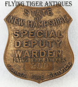 Ext Rare 1930s New Hampshire Forest Fire Service Special Deputy Warden Badge #200 by Boston Badge Co