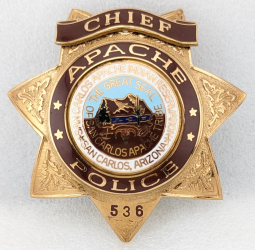 Beautiful ca 1990 San Carlos AZ Apache Police Chief Badge #536 by BNB