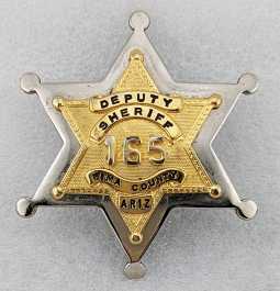 Great Old 1950s-60s Pima Co Arizona Deputy Sheriff Badge #165 in Exc Condition
