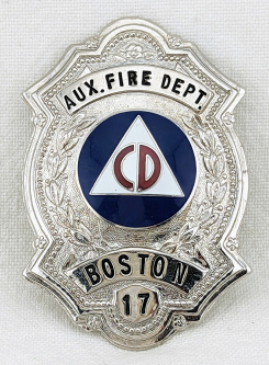 1950s Boston MA Auxiliary Fire Dept Civil Defense Badge #17