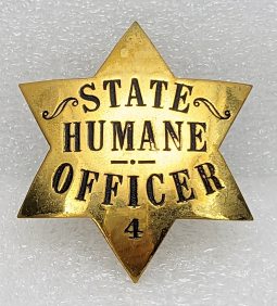 Rare Early 1930s California State Human Officer Badge #4 by LARSCO Worn in Ventura Co