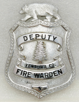 Rare Mid - Late 1930s Ventura Co CA Deputy Fire Warden Badge #5 by LAS&SCO