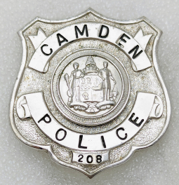 Smaller size 1950s Camden NJ Police Badge #208