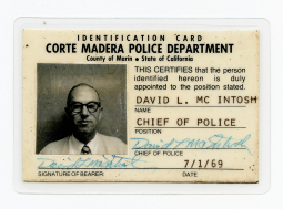 1969 Corte Madera CA Police Chief Credential & Laminated Business Card