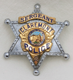 Rare Early 1950s Claremont CA Police Sergeant Badge by Entenmann