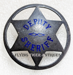 Unique ca 1900 SIX Point Circle Star Stock Deputy Sheriff Badge in Sterling Silver by Ed Jones