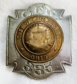Scarce Ca 1900 Cincinnati OH Fire Dept Badge #335 by Wright & Son