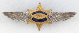 Ca 1939 1st Issue Fresno Co CA Aero Squadron Dep Sheriff Wing in Sterling & Gilt and Enameled Bronze