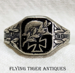 Rare & Poignant WWII German Next-of-Kin Memorial Ring in Enameled 800 Silver Man's Father's Ring11.5