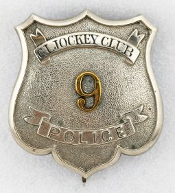 Ext Rare 1880s Coney Island NY Jockey Club Horse Race Track Police Badge #9