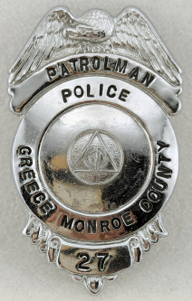 Rare Early WWII Greece, Monroe County, NY Civil Defense Police Patrolman Badge #27