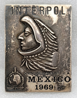 Wonderful LARGE 1969 Interpol Delegate Badge in Enameled Sterling from the 38th Gen. Assembly