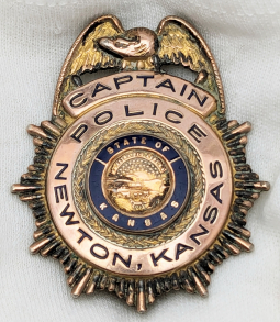 Beautiful 1930s-40s Newton KS Police Captain Badge in Gold Filled