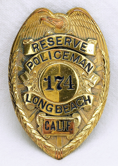 Ca 1950 Long Beach CA Reserve Policeman Badge #174
